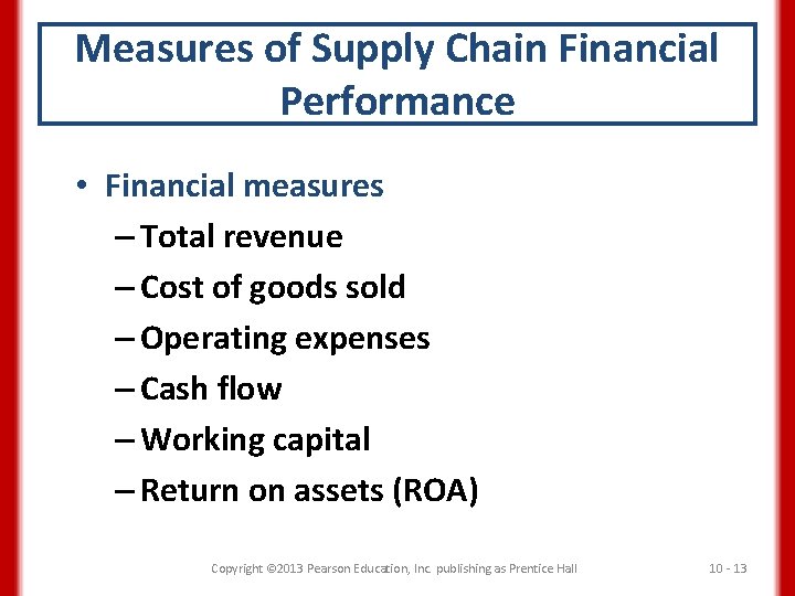 Measures of Supply Chain Financial Performance • Financial measures – Total revenue – Cost