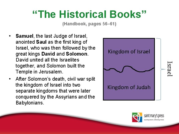 “The Historical Books” (Handbook, pages 56– 61) Kingdom of Israel • Samuel, the last