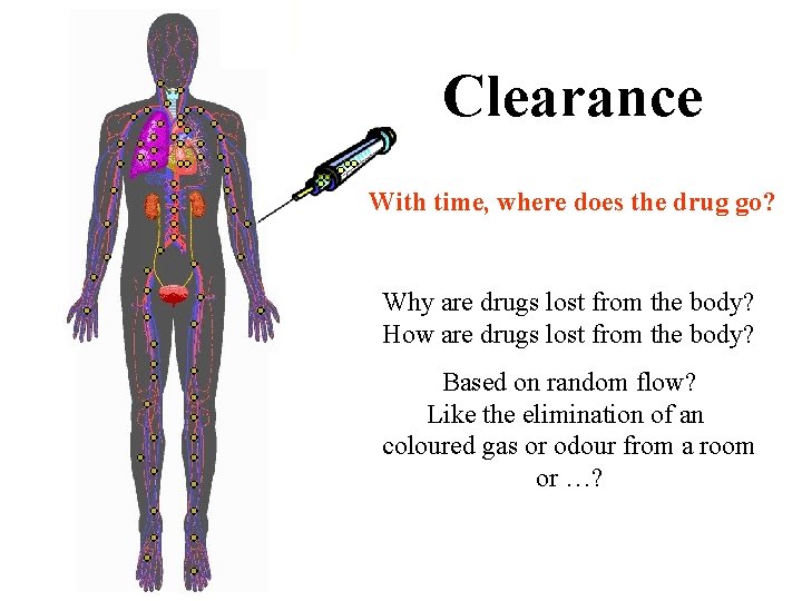 Clearance With time, where does the drug go? Why are drugs lost from the