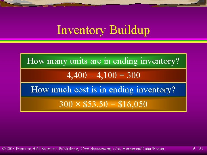 Inventory Buildup How many units are in ending inventory? 4, 400 – 4, 100