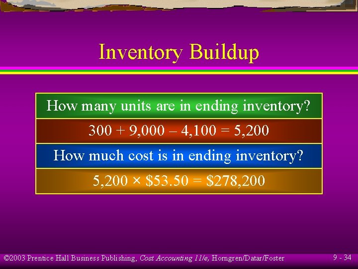 Inventory Buildup How many units are in ending inventory? 300 + 9, 000 –