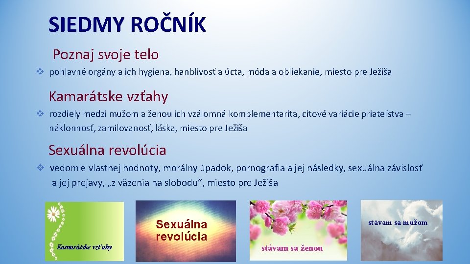 SIEDMY ROČNÍK Poznaj svoje telo v pohlavné orgány a ich hygiena, hanblivosť a úcta,