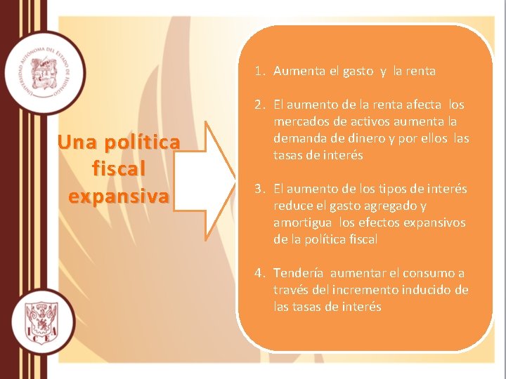 1. Aumenta el gasto y la renta Una política fiscal expansiva 2. El aumento