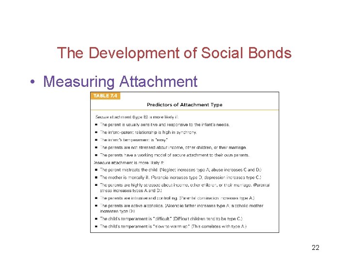 The Development of Social Bonds • Measuring Attachment 22 