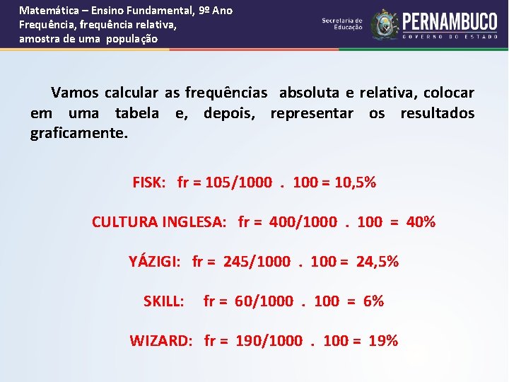 Matemática – Ensino Fundamental, 9º Ano Frequência, frequência relativa, amostra de uma população Vamos