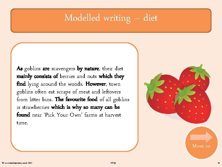 Modelled writing – diet As goblins are scavengers by nature, their diet mainly consists
