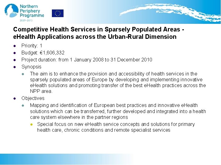 Competitive Health Services in Sparsely Populated Areas e. Health Applications across the Urban-Rural Dimension