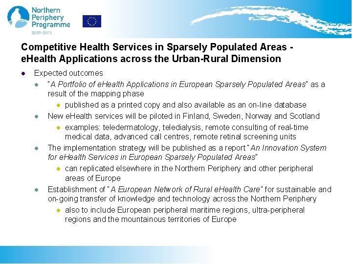 Competitive Health Services in Sparsely Populated Areas e. Health Applications across the Urban-Rural Dimension