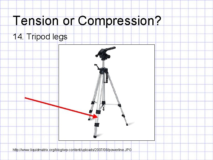 Tension or Compression? 14. Tripod legs http: //www. liquidmatrix. org/blog/wp-content/uploads/2007/08/powerline. JPG 