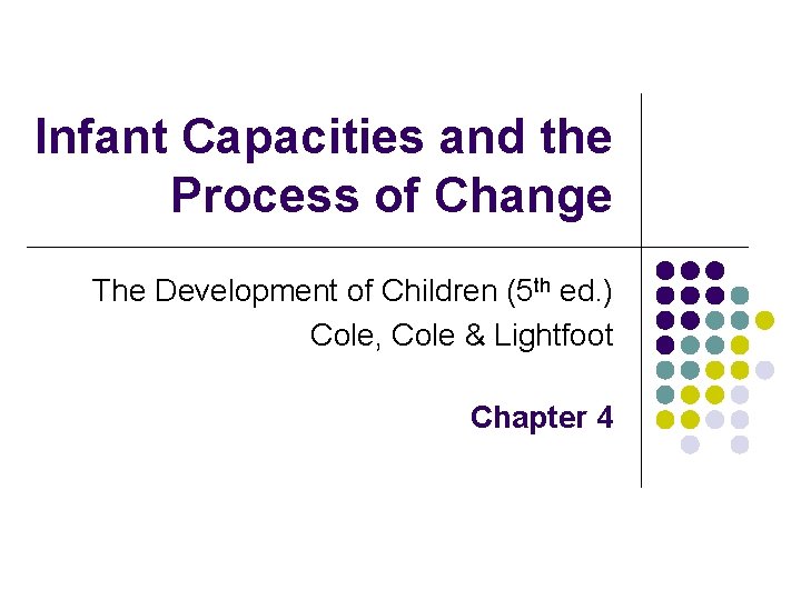 Infant Capacities and the Process of Change The Development of Children (5 th ed.