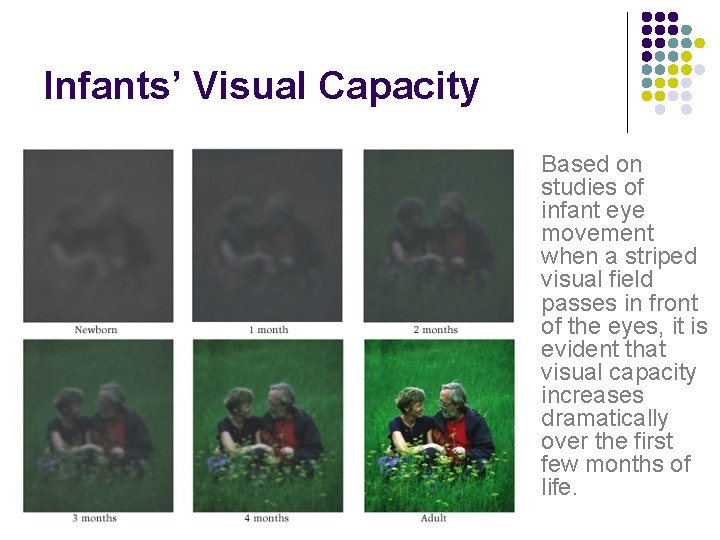 Infants’ Visual Capacity Based on studies of infant eye movement when a striped visual