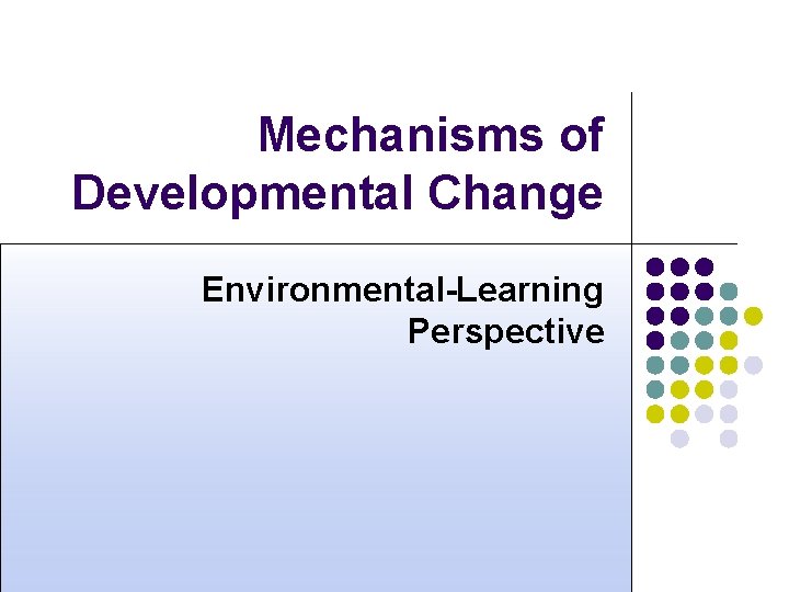 Mechanisms of Developmental Change Environmental-Learning Perspective 