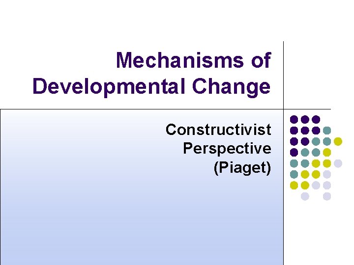 Mechanisms of Developmental Change Constructivist Perspective (Piaget) 