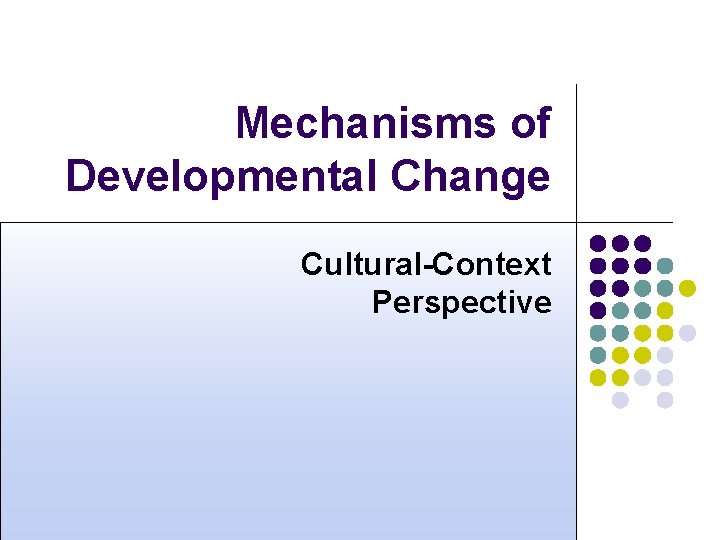 Mechanisms of Developmental Change Cultural-Context Perspective 
