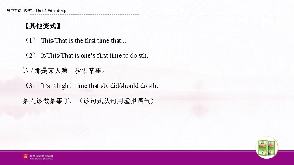 高中英语 必修 1 Unit 1 Friendship 【其他变式】 (1) This/That is the first time that. 高中英语 必修 1 Unit 1 Friendship 【其他变式】 (1) This/That is the first time that.