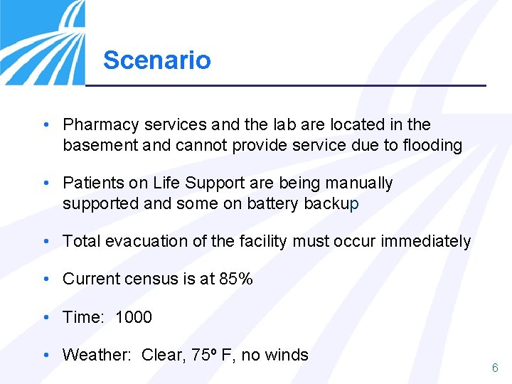 Scenario • Pharmacy services and the lab are located in the basement and cannot