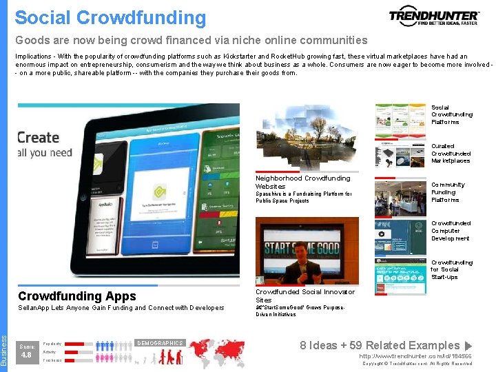 Business Social Crowdfunding Goods are now being crowd financed via niche online communities Implications