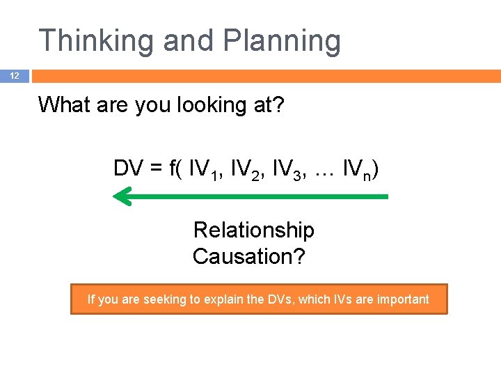 Thinking and Planning 12 What are you looking at? DV = f( IV 1,