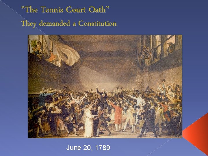 “The Tennis Court Oath” They demanded a Constitution June 20, 1789 