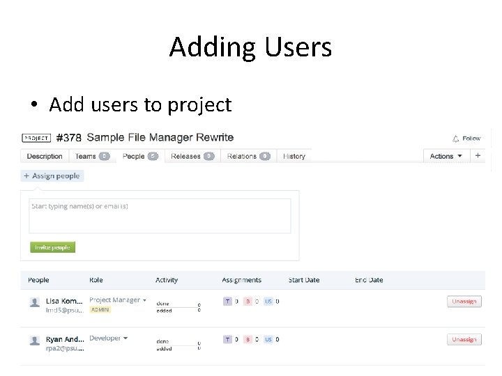 Adding Users • Add users to project 