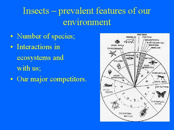 Insects – prevalent features of our environment • Number of species; • Interactions in