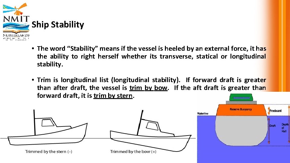 Ship Stability • The word “Stability” means if the vessel is heeled by an