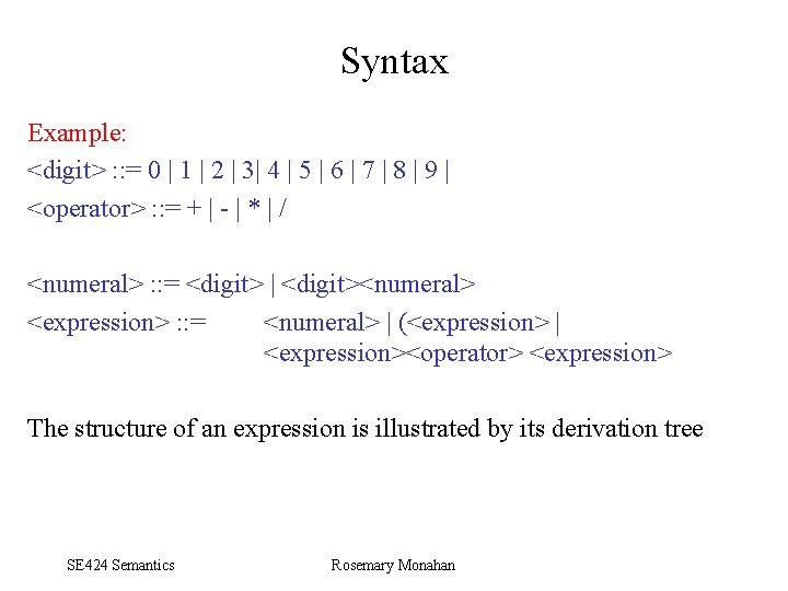 Syntax Example: <digit> : : = 0 | 1 | 2 | 3| 4