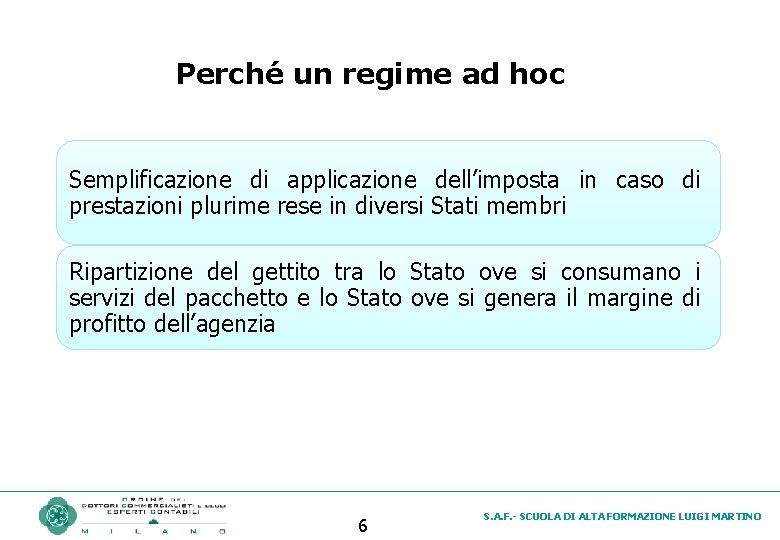 Perché un regime ad hoc Semplificazione di applicazione dell’imposta in caso di prestazioni plurime