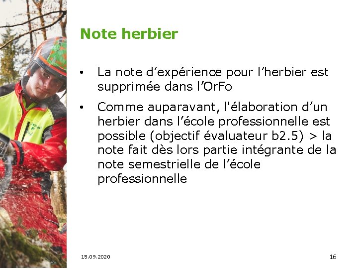 Note herbier • La note d’expérience pour l’herbier est supprimée dans l’Or. Fo •