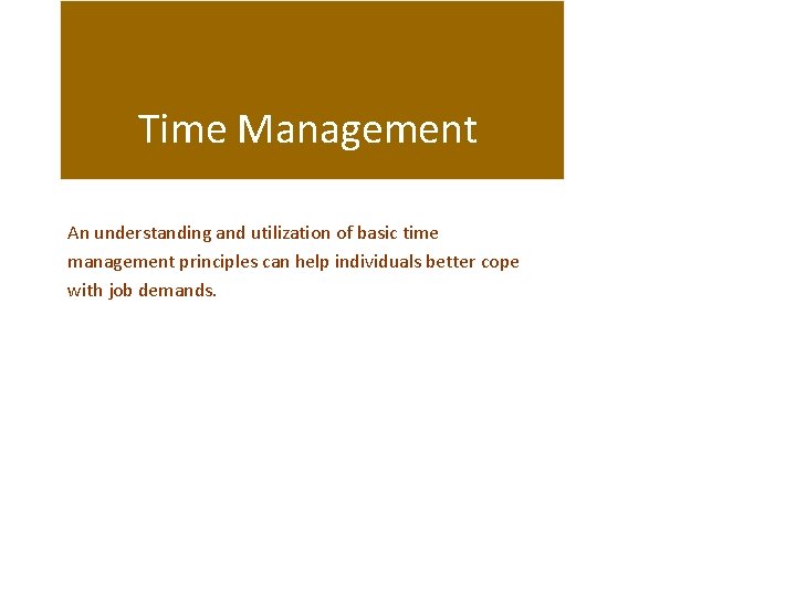 Time Management An understanding and utilization of basic time management principles can help individuals