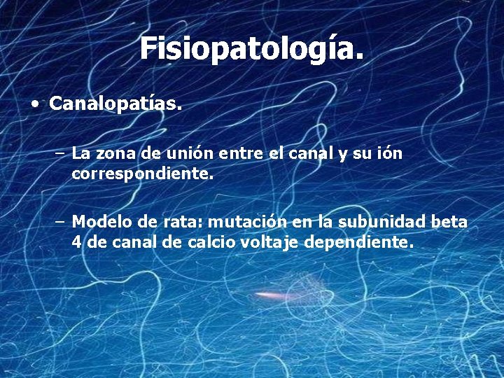 Fisiopatología. • Canalopatías. – La zona de unión entre el canal y su ión