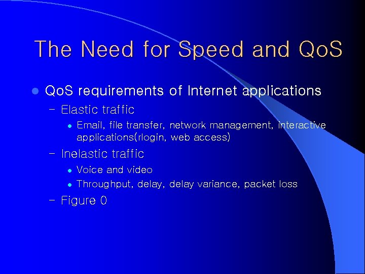 The Need for Speed and Qo. S l Qo. S requirements of Internet applications The Need for Speed and Qo. S l Qo. S requirements of Internet applications