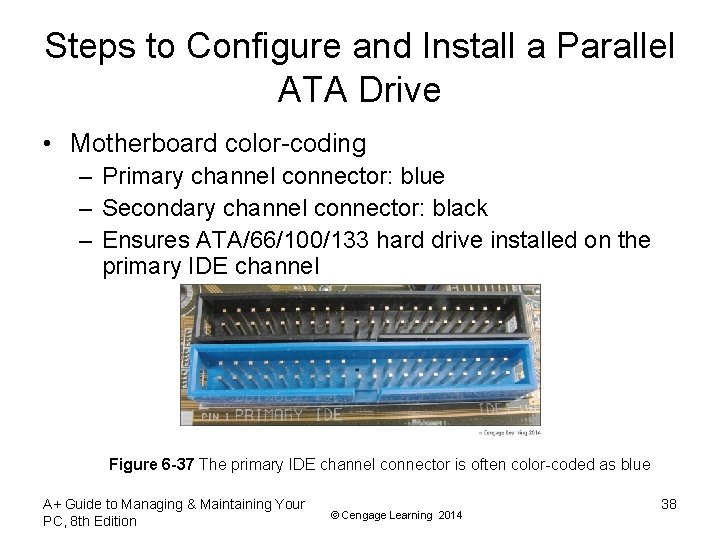 Steps to Configure and Install a Parallel ATA Drive • Motherboard color-coding – Primary Steps to Configure and Install a Parallel ATA Drive • Motherboard color-coding – Primary