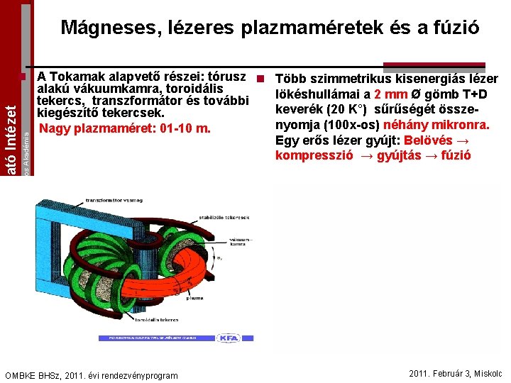 Mágneses, lézeres plazmaméretek és a fúzió Magyar Tudományos Akadémia Izotópkutató Intézet n A Tokamak