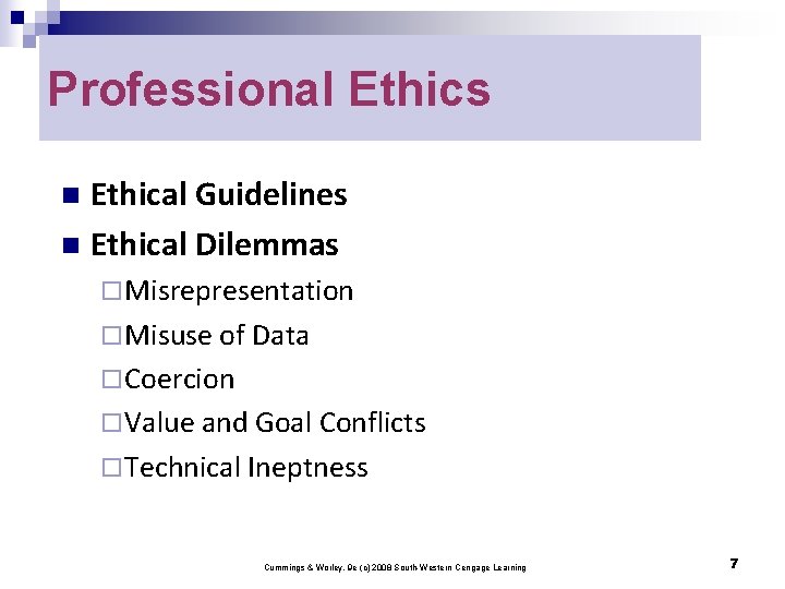Professional Ethics Ethical Guidelines n Ethical Dilemmas n ¨ Misrepresentation ¨ Misuse of Data