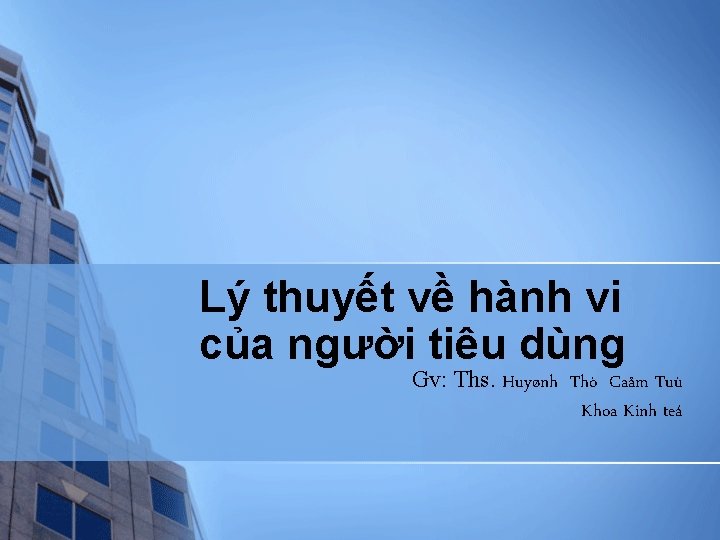 Lý thuyết về hành vi của người tiêu dùng Gv: Ths. Huyønh Thò Caåm