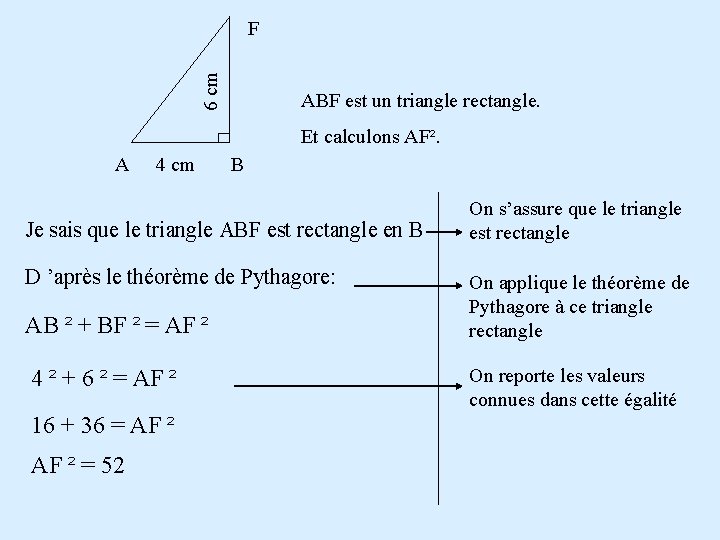 6 cm F ABF est un triangle rectangle. Et calculons AF². A 4 cm
