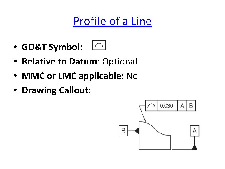 Profile of a Line • • GD&T Symbol: Relative to Datum: Optional MMC or