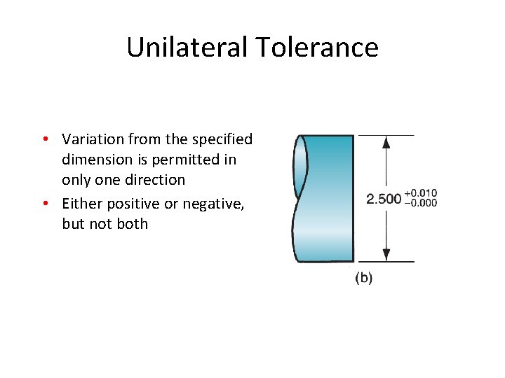 Unilateral Tolerance • Variation from the specified dimension is permitted in only one direction