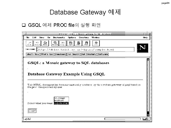 page 84 Database Gateway 예제 q GSQL 예제 PROC file의 실행 화면 page 84 Database Gateway 예제 q GSQL 예제 PROC file의 실행 화면