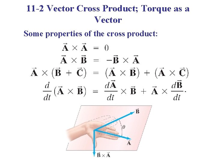 11 -2 Vector Cross Product; Torque as a Vector Some properties of the cross