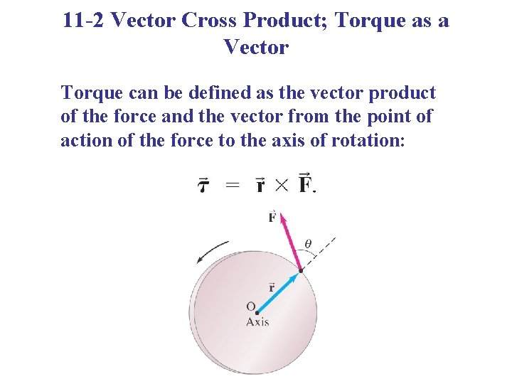 11 -2 Vector Cross Product; Torque as a Vector Torque can be defined as