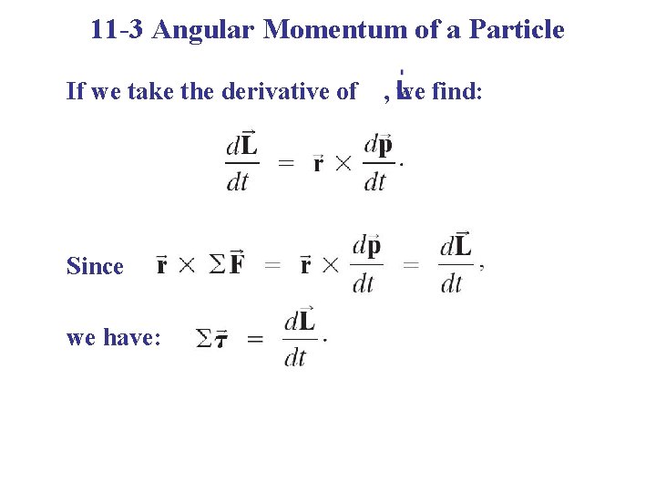 11 -3 Angular Momentum of a Particle If we take the derivative of Since