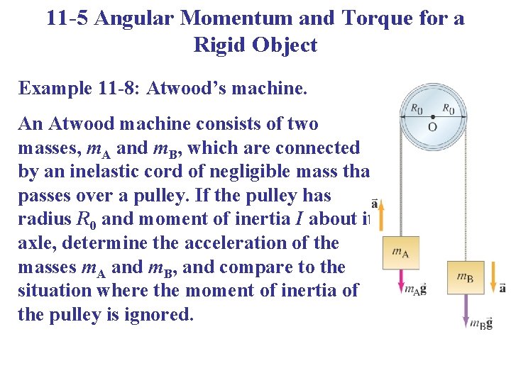 11 -5 Angular Momentum and Torque for a Rigid Object Example 11 -8: Atwood’s