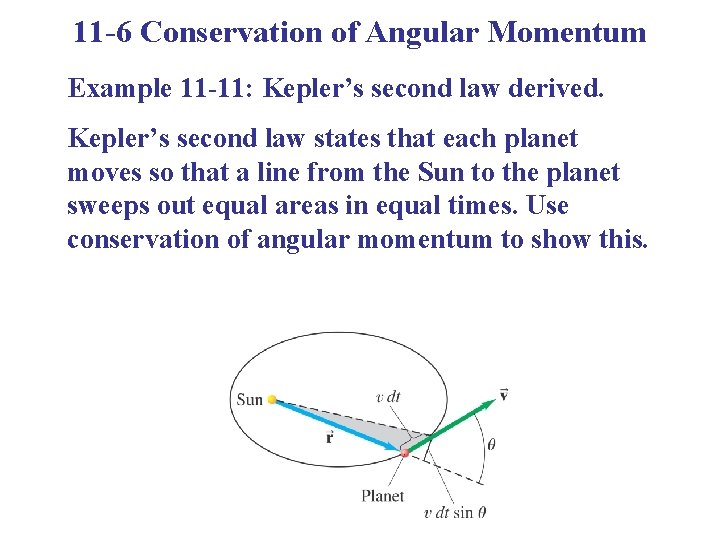 11 -6 Conservation of Angular Momentum Example 11 -11: Kepler’s second law derived. Kepler’s