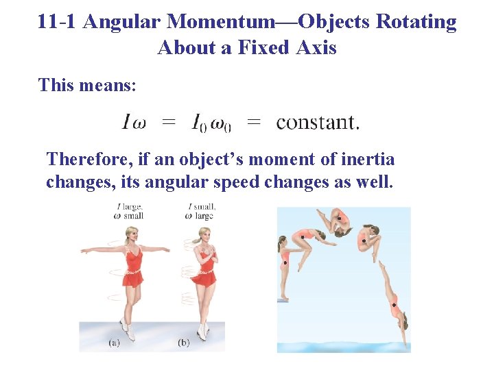 11 -1 Angular Momentum—Objects Rotating About a Fixed Axis This means: Therefore, if an