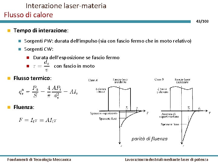 Interazione laser-materia Flusso di calore 43/103 Tempo di interazione: Sorgenti PW: durata dell’impulso (sia