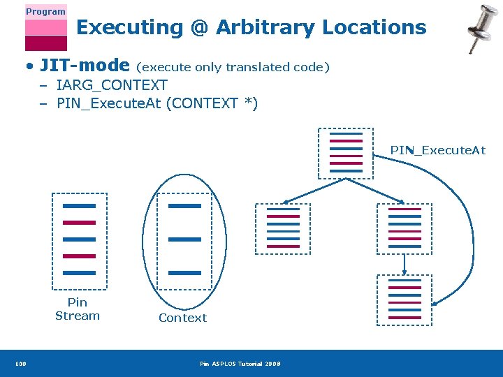 Program Executing @ Arbitrary Locations • JIT-mode (execute only translated code) – IARG_CONTEXT –