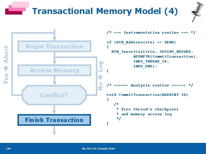 Transactional Memory Model (4) Begin Transaction No Log Yes Abort /* === Instrumentation routine