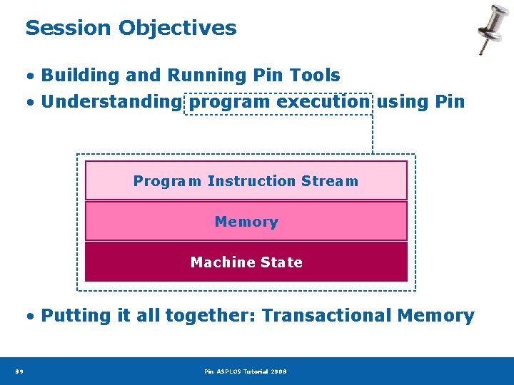Session Objectives • Building and Running Pin Tools • Understanding program execution using Pin